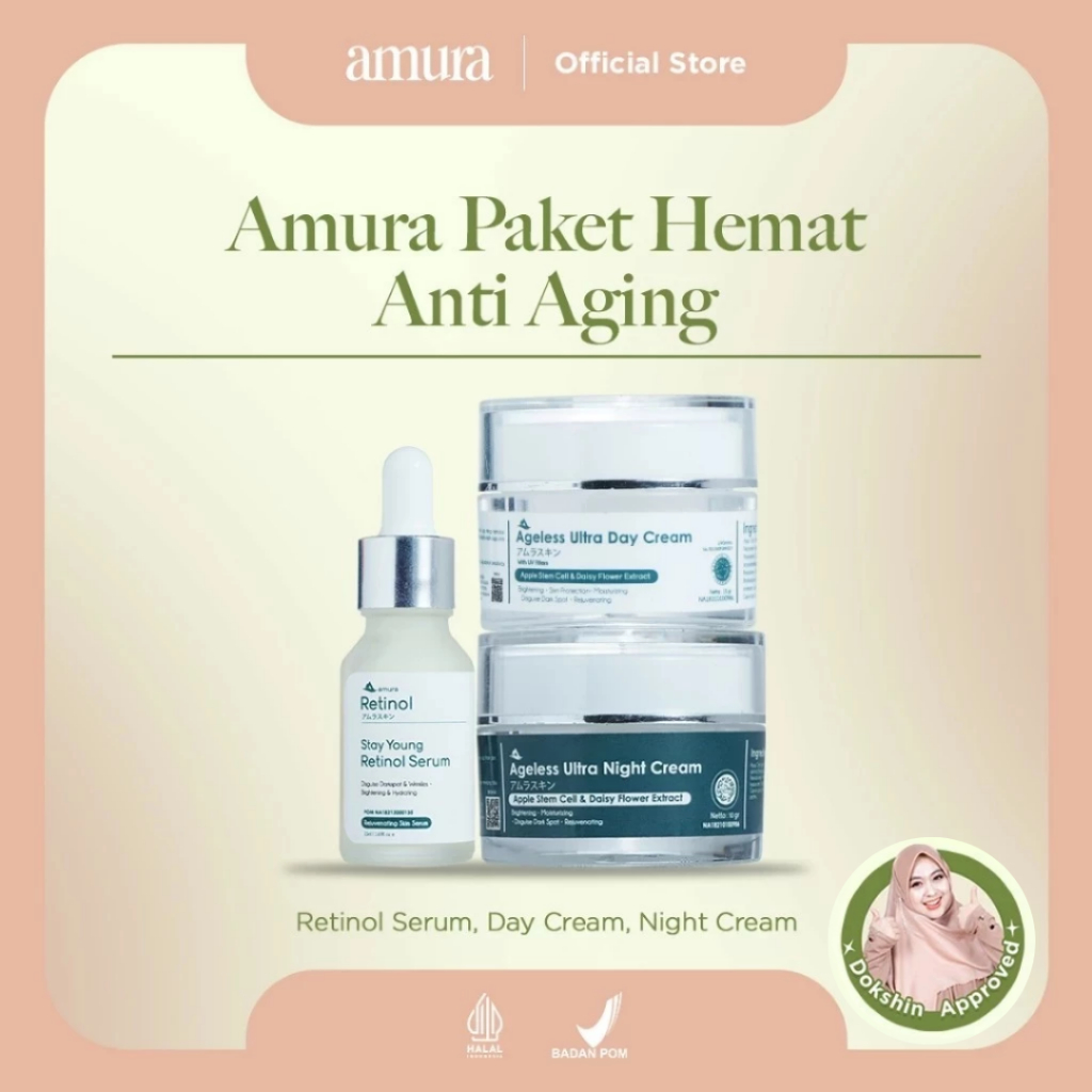 Amura Paket Hemat Anti Aging Retinol - Mengatasi Kerutan dan Flek Hitam Membandel (isi : Night Cream