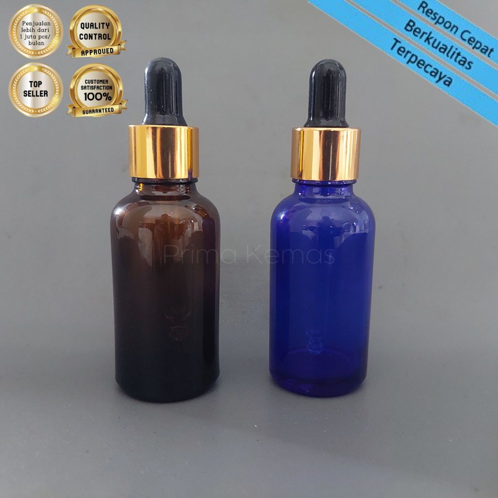 Botol kaca pipet 30 ml - botol serum/ tetes - Botol Pipet 30 ml Ring Gold