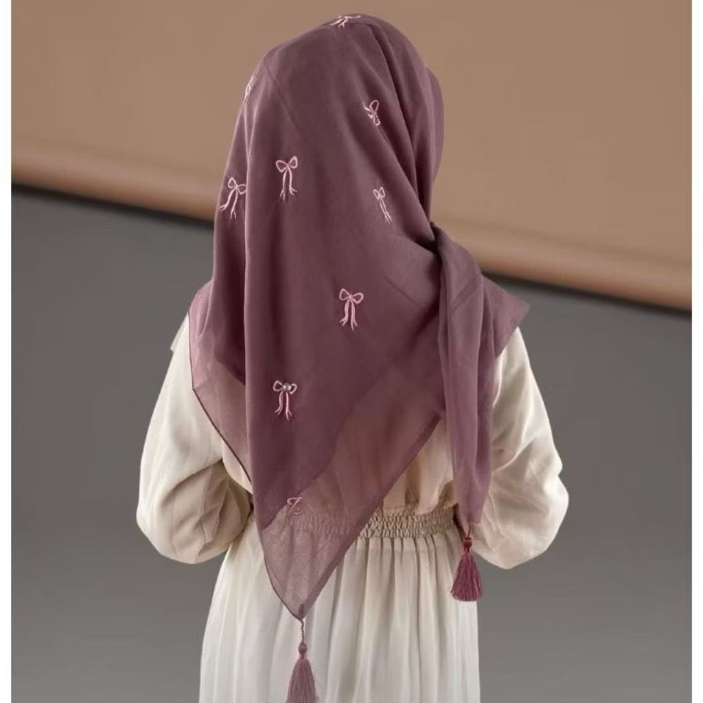 Jilbab segiempat paris coquette bordir pita // jilbab tassel pita