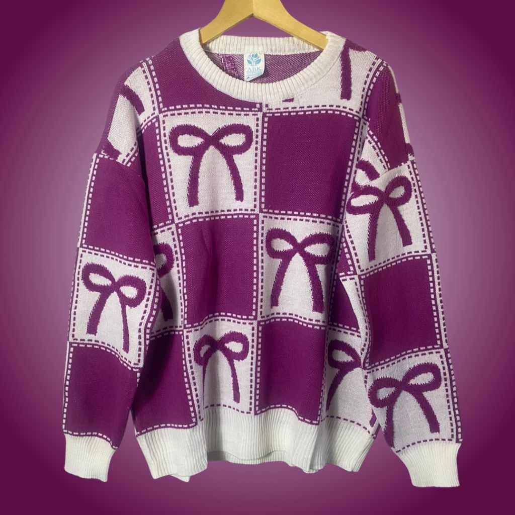 sweater Baju Rajut Wanita Motif Pita Timbul