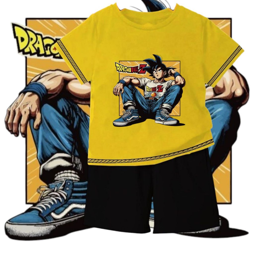 SETELAN BAJU ANAK UNISEX MOTIF DRAGON BALL DEWASA SABLON PREMIUM TERMURAH SALE