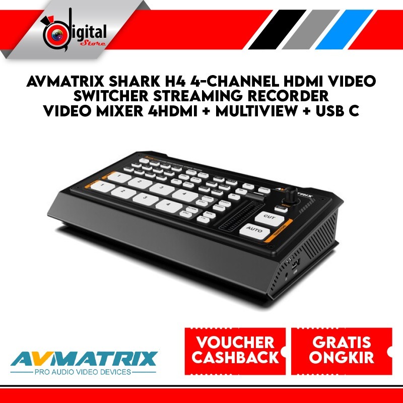 AVMATRIX Shark H4 4-Channel HDMI Video Switcher Streaming Recorder Video Mixer 4HDMI + Multiview +