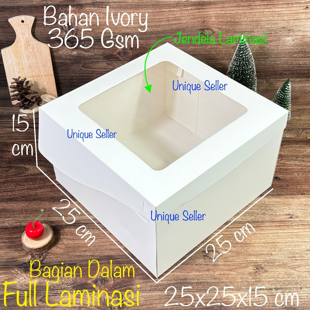 

Dus Ivory Putih 25x25x15 cm Full Laminasi Dus Box Kotak Kue Tart Sifon Bolu Puding Roti Hampers