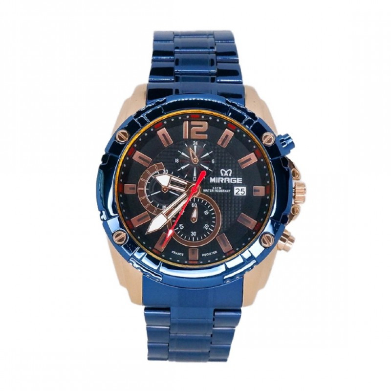 Mirage 8714 Rosegold Blue Man MDBURBU Jam Tangan Pria Original