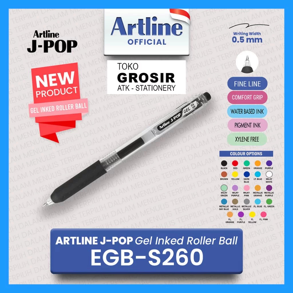

(LIVE) ARTLINE J-POP Gel Inked Roller Ball 0.5 mm EGB S260 / Rectractable Pen / Pulpen Gel Cekrek S260 JPOP 2