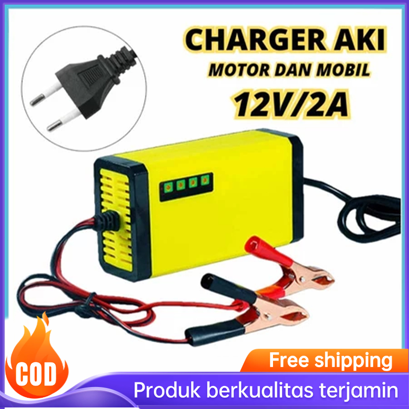 Charger Aki Portable 12V 2A Motor Mobil Cas Casan Aki Motor Mobil / Dengan Indikator Charge / Untuk 