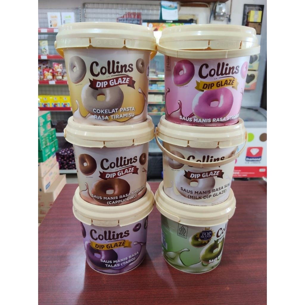 

Collins Dip Glaze Coklat/Coklat Cruncy/Tiramisu/Strawberry/Capuccino/Milk/Taro/Teh Hijau 1Kg