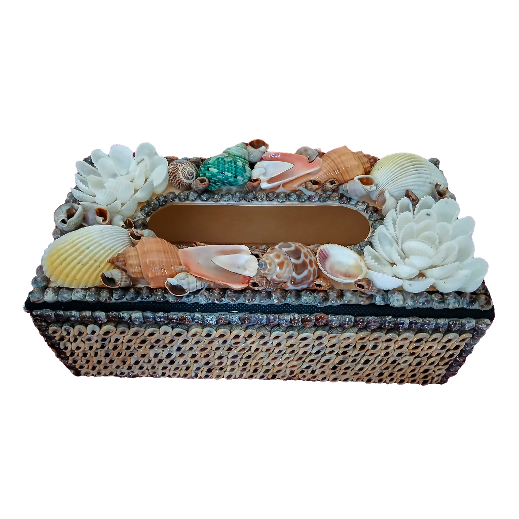 Tempat Kotak Tissue Handmade Kerang Laut Besar - Kerajinan Tempat Tisu Elegan & Alami dari Kulit Asl