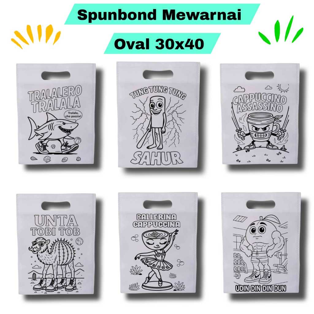 

(Harga per PCS) Tas OVAL Ukuran 30x40 Tas Mewarnai Anak-anak Kain spunbond