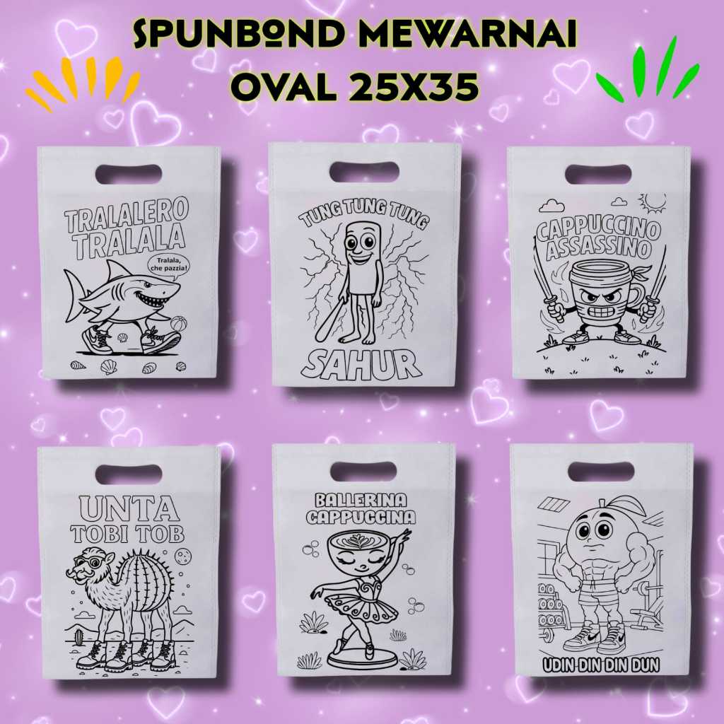 

[ Harga Par PCS ] Tas Lukis Spunbond model Oval Ukuran 25x35 Tas Mewarnai Anak