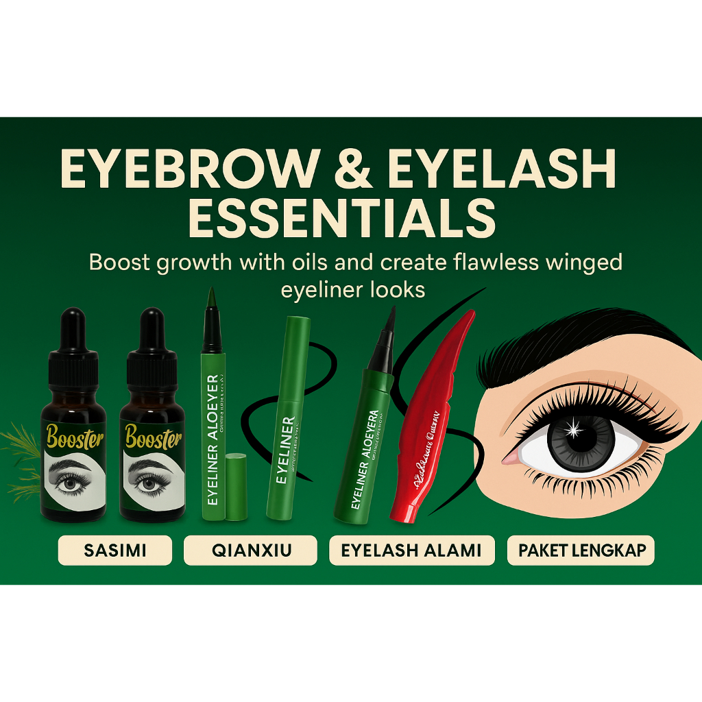 Eyebrow & Eyeliner Booster 4in1 | Sasimi Aloevera, Qianxiu Feather, Eyelash Serum Alami