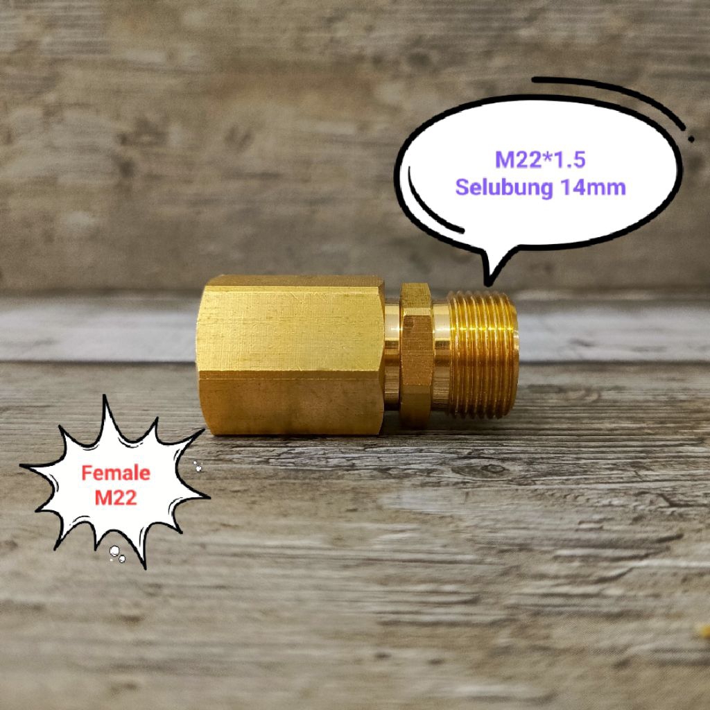 Adaptor Male M22 Selubung 15mm ke Male M22 Selubung 14mm