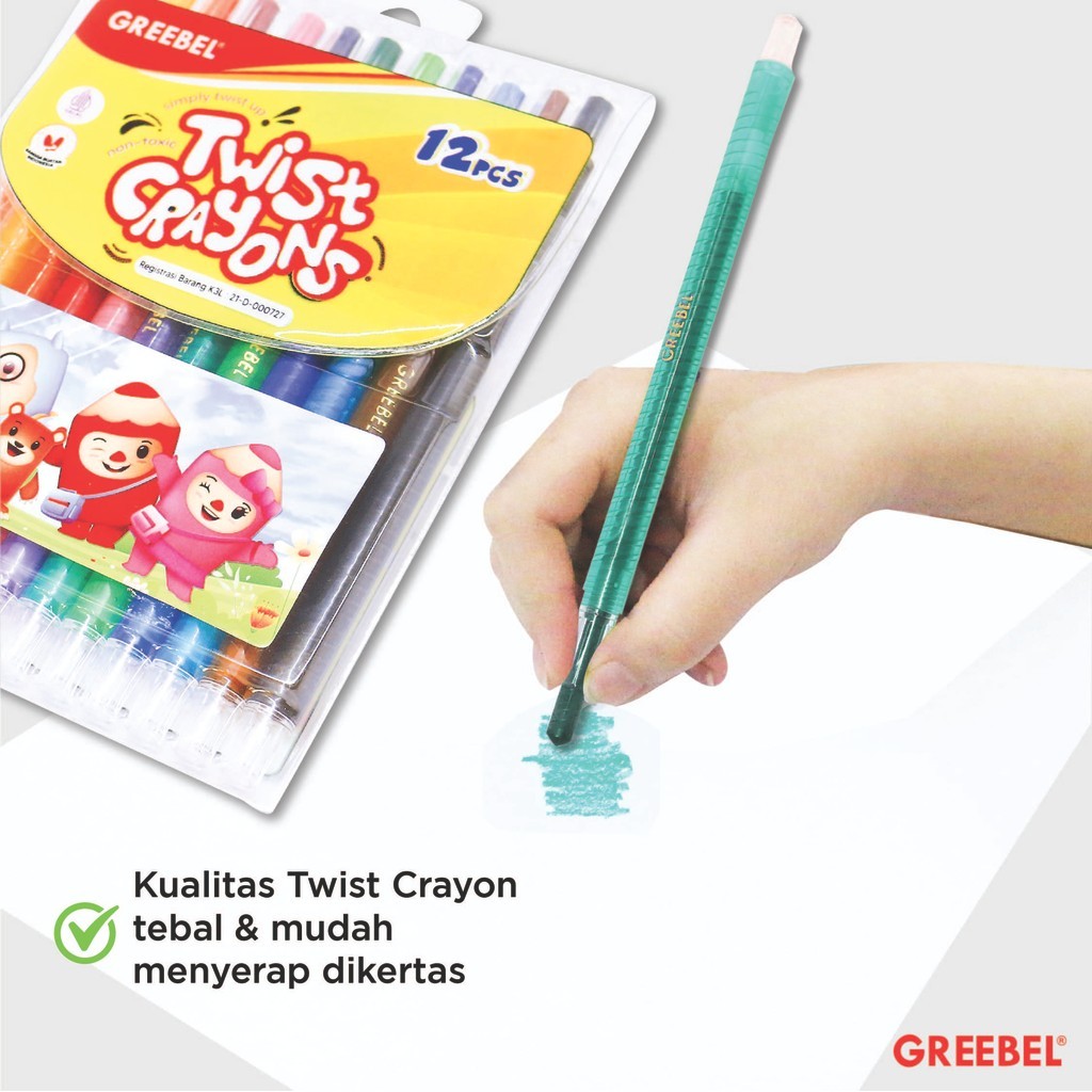 

GREEBEL Crayon Putar / Krayon Twist 12 Warna / Twist Crayon Greebel