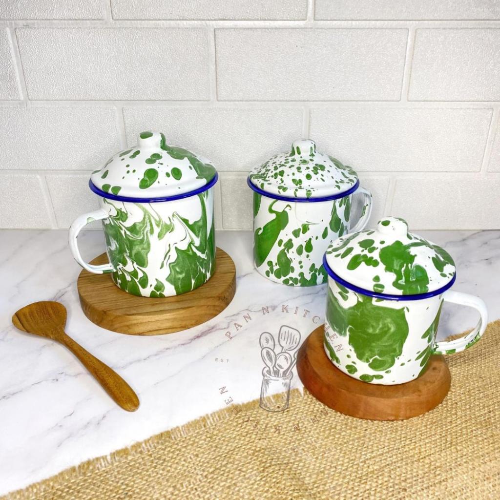 (1 PCS) Mug Cangkir Enamel Blirik Kembang/ Gelas Mug Blirik + Tutup/ Gelas Teh Kopi Jadul/ Mug Jadul