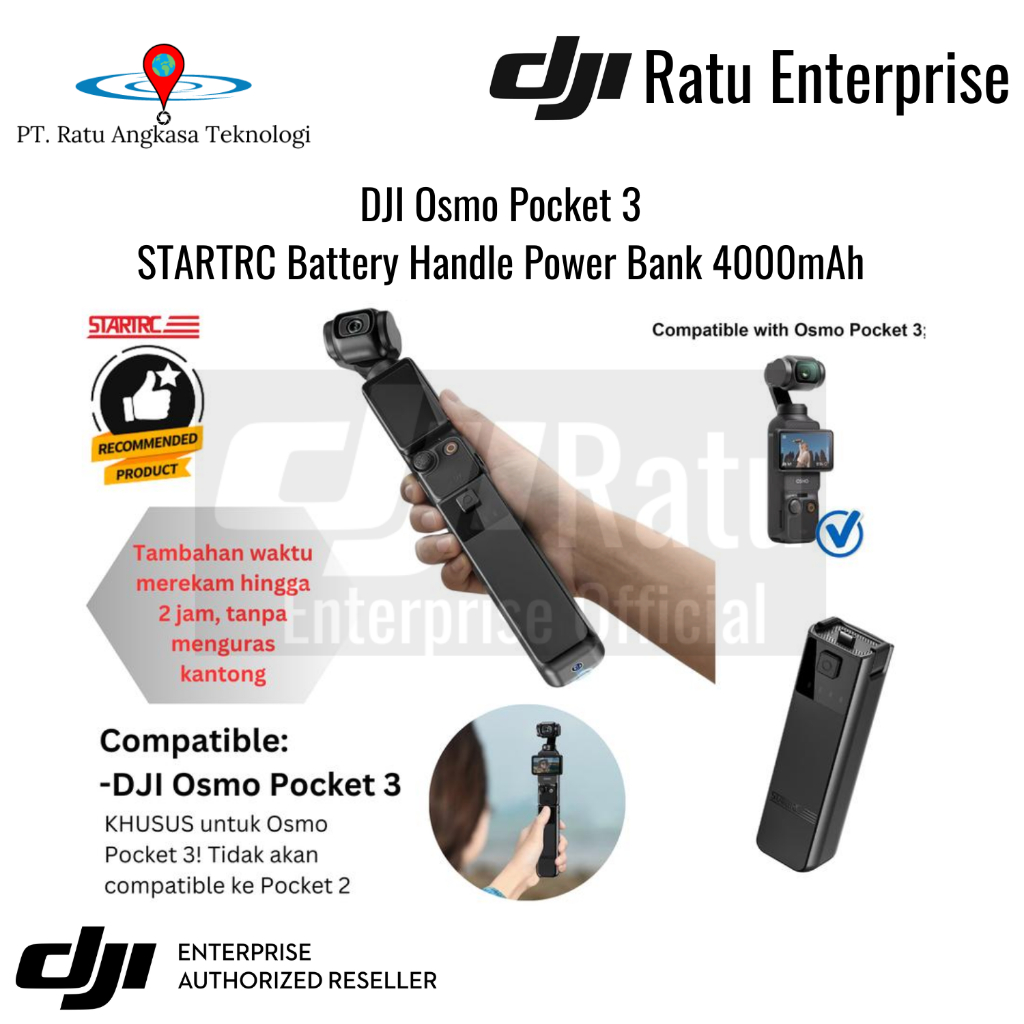 Battery Handle Power Bank DJI Osmo Pocket 3 Charger Baterai Kamera Battery Camera Gimbal Powerbank F