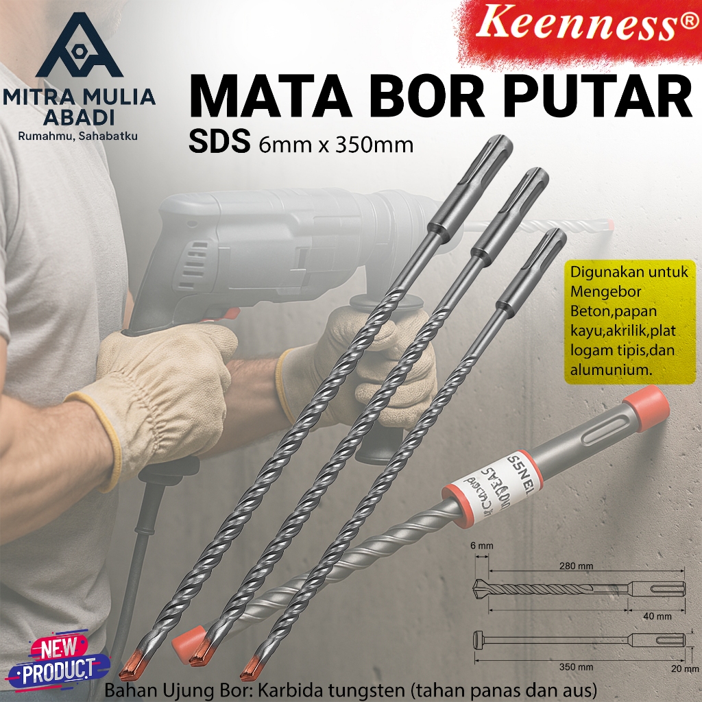 MATA BOR SDS PLUS 6mm x 350mm Beton Kayu Logam Tipis