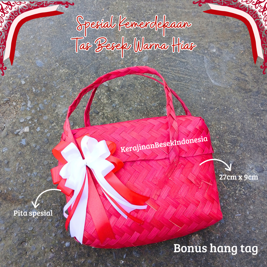 

Goodie bag bingkisan kemerdekaan merah souvenir 17 agustus Tas besek bertutup warna pita dirgahayu
