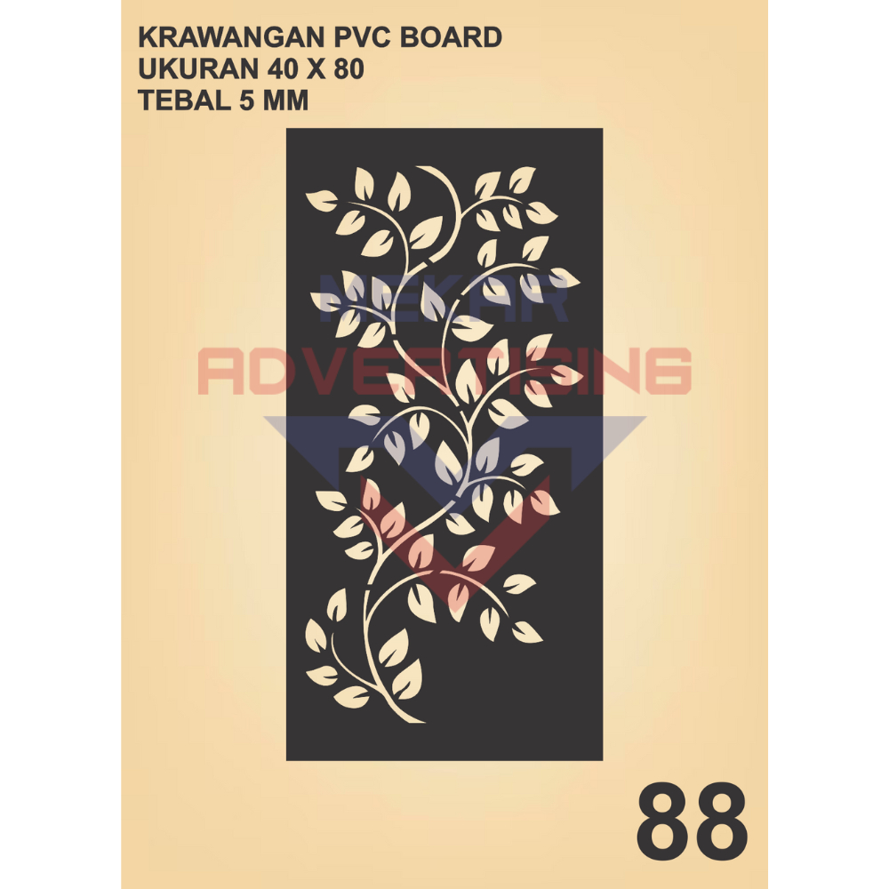 KRAWANGAN PVC BOARD HITAM  / ORNAMEN PVC FOAM BOARD HITAM TEBAL 5MM MODEL 88 UKURAN 40X80