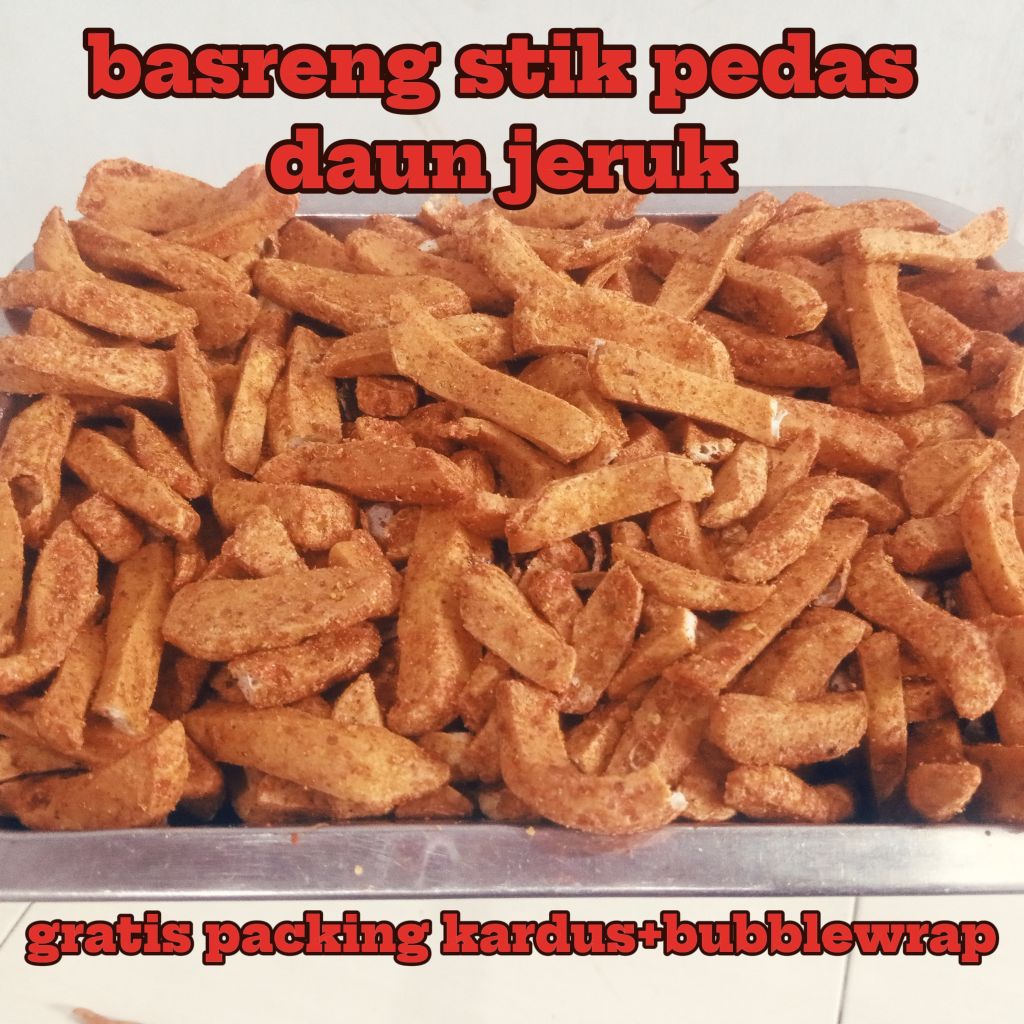

basreng stik pedas daun jeruk 500 gram bumbu melimpah, bakso stik goreng pedas daun jeruk 500gram