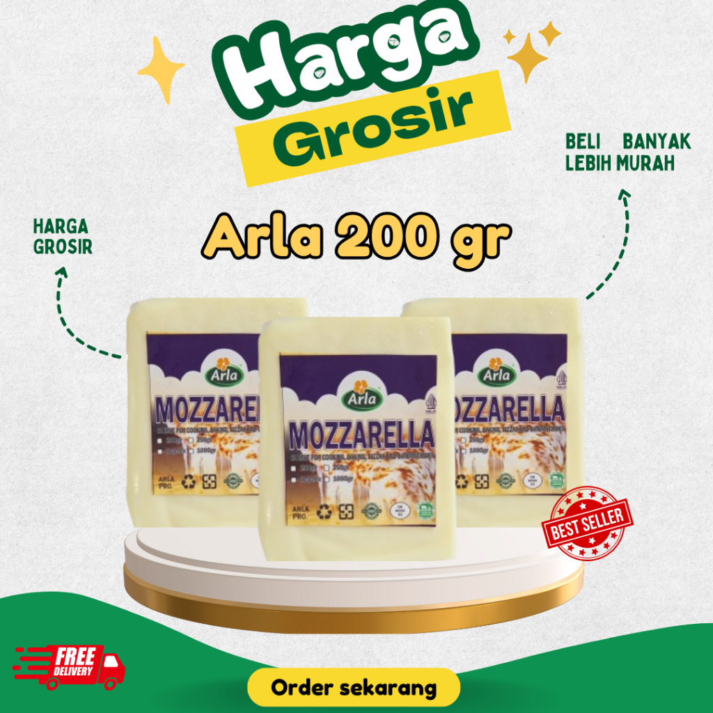 

ARLA KEJU MOZARELLA 200 GR ( PAKET HEMAT ) PIZZA TOPPING MULUR LUMER CORNDOG MOZZARELLA CHEESE