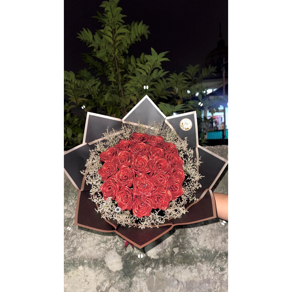 

round buket pita satin maroon