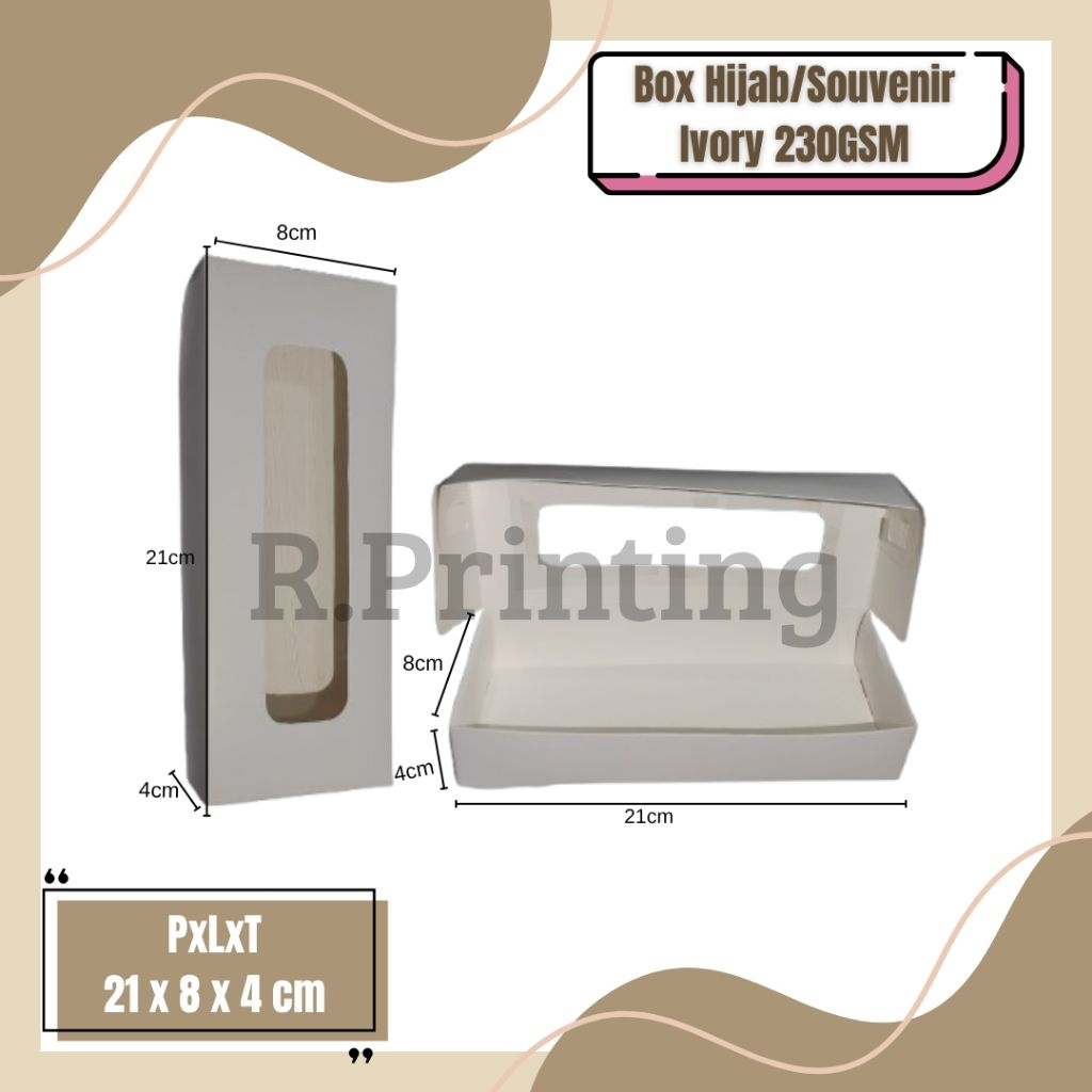

Box/Dus Hijab Putih Polos Simple dengan Mika Bahan Ivory 230gsm [Min. Order 50pcs]