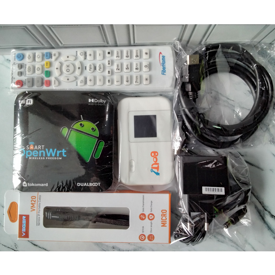 Paket STB Openwrt DUALBOOT Android TV, STB Dual Boot Openwrt dan Android TV HG680P RAM 2GB Fullset