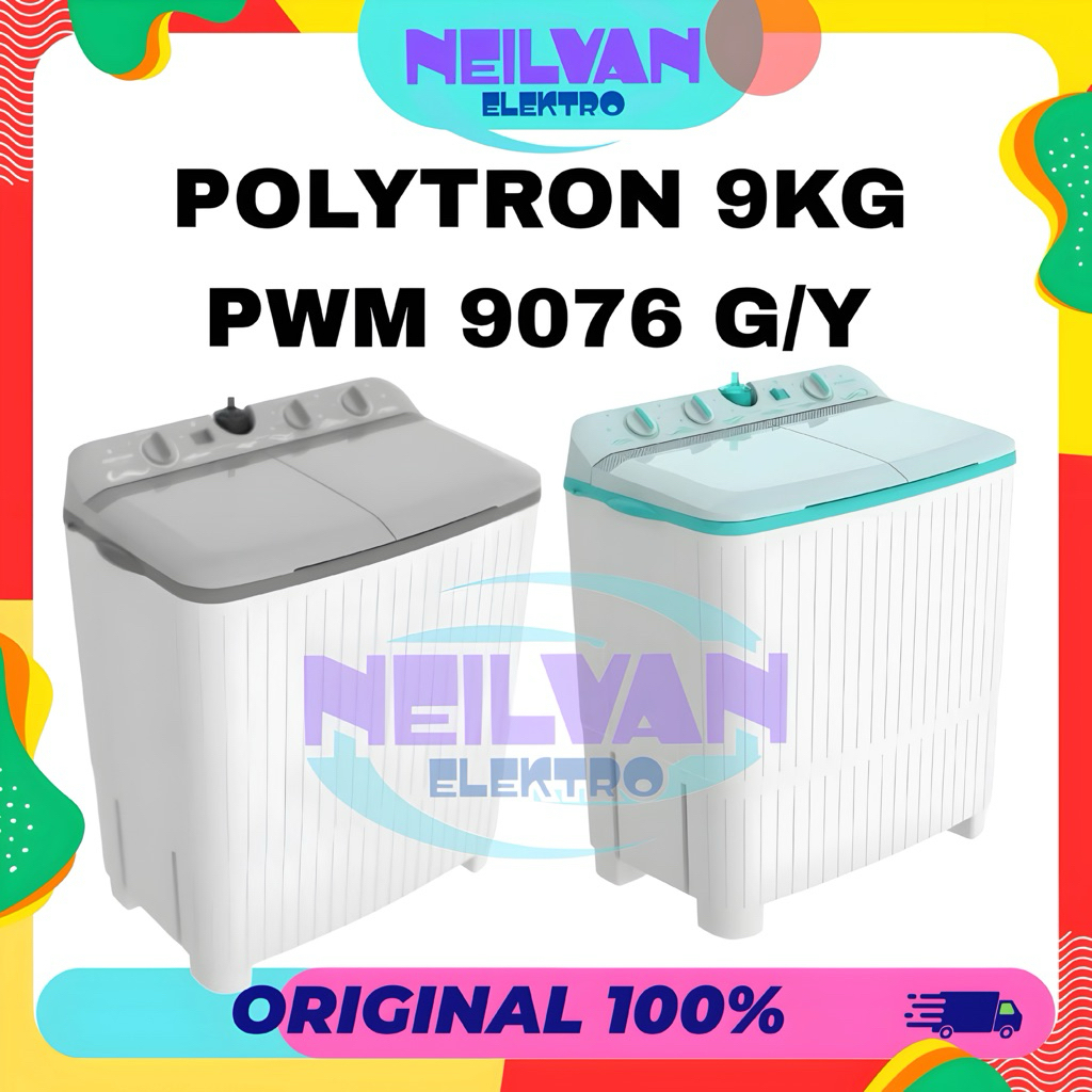 Mesin cuci polytron 9kg 2 tabung pwm 9076 low watt