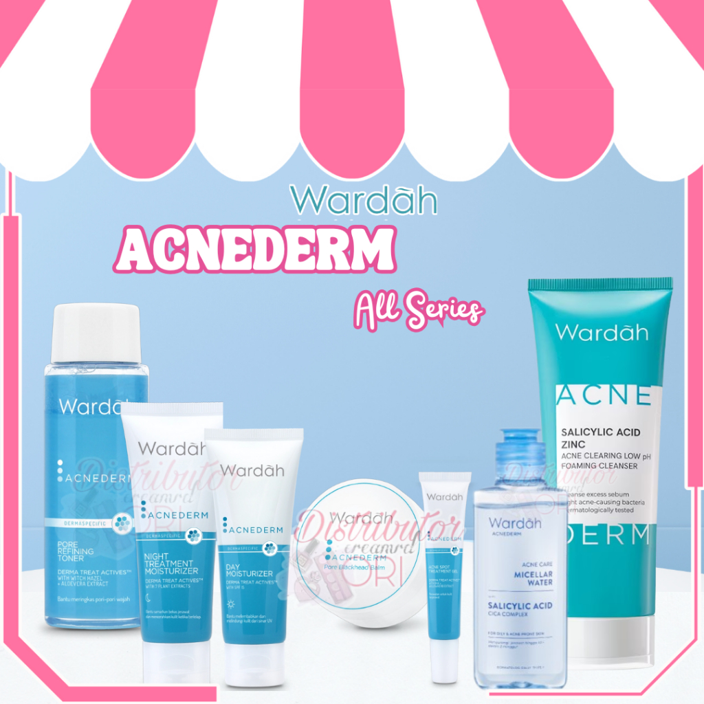 Wardah Acnederm Series Cleanser Toner Day Night Cream Acne Pore Blackhead Gel Face Powder