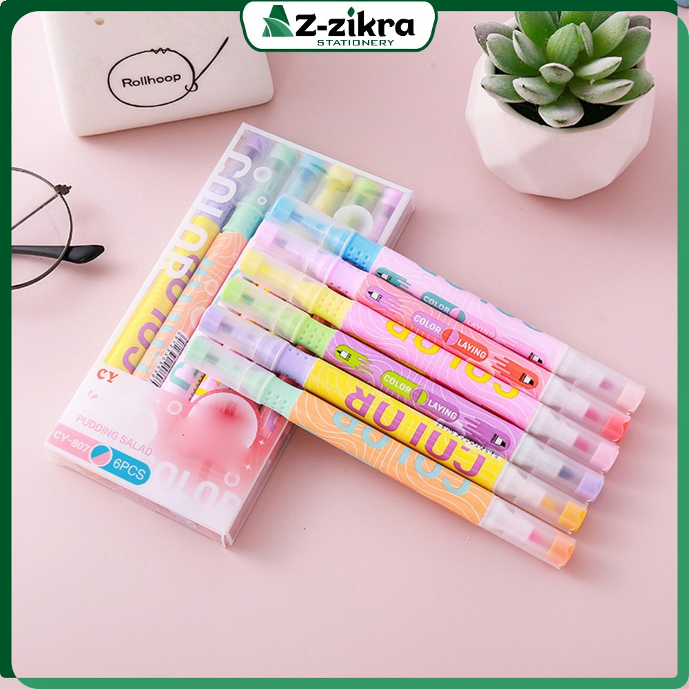 

EC Penanda Teks Highlighter Pastel 2 Sisi Alat Tulis Sekolah / Spidol Set Isi 6pcs 12 Warna Serbaguna/ Pen Marker dengan Ujung 2 Tip Az Zikra Stationery A114