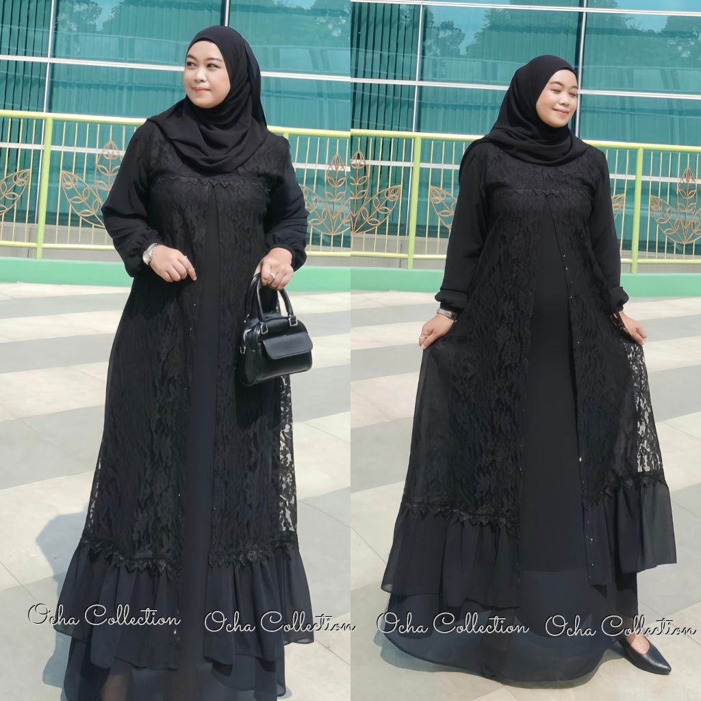Gamis Ceruty Babydoll terbaru 2025//Gamis Ceruty mix brukat//gamis kondangan simple elegan//gamis pe