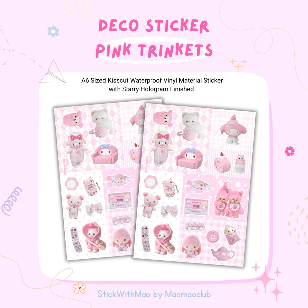 

Pink Series Trinkets Deco Sticker Sheet Sanrio Sylvanian Monchhichi Gotochi Rilakkuma Japan for Journal Journaling by StickWithMao