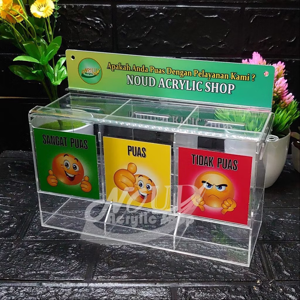 

Kotak Saran Akrilik Kotak Kepuasan Acrylic 2 Kotak Puas dan Tidak Puas