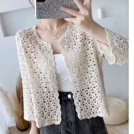 cardigan rajut (crochet) warna cream HAND MADE