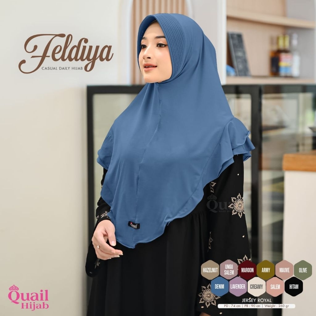 Hijab Feldiya by Quail Hijab | Hijab Cutting V | Hijab Hardpad | Hijab Jersey