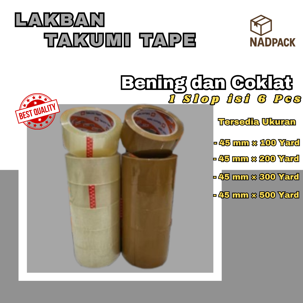 

6 Pcs Lakban Bening dan coklat Rol Lebar 45mm x 300yard Perekat Kuat Lakban QQ Lakban Takumi TAPE