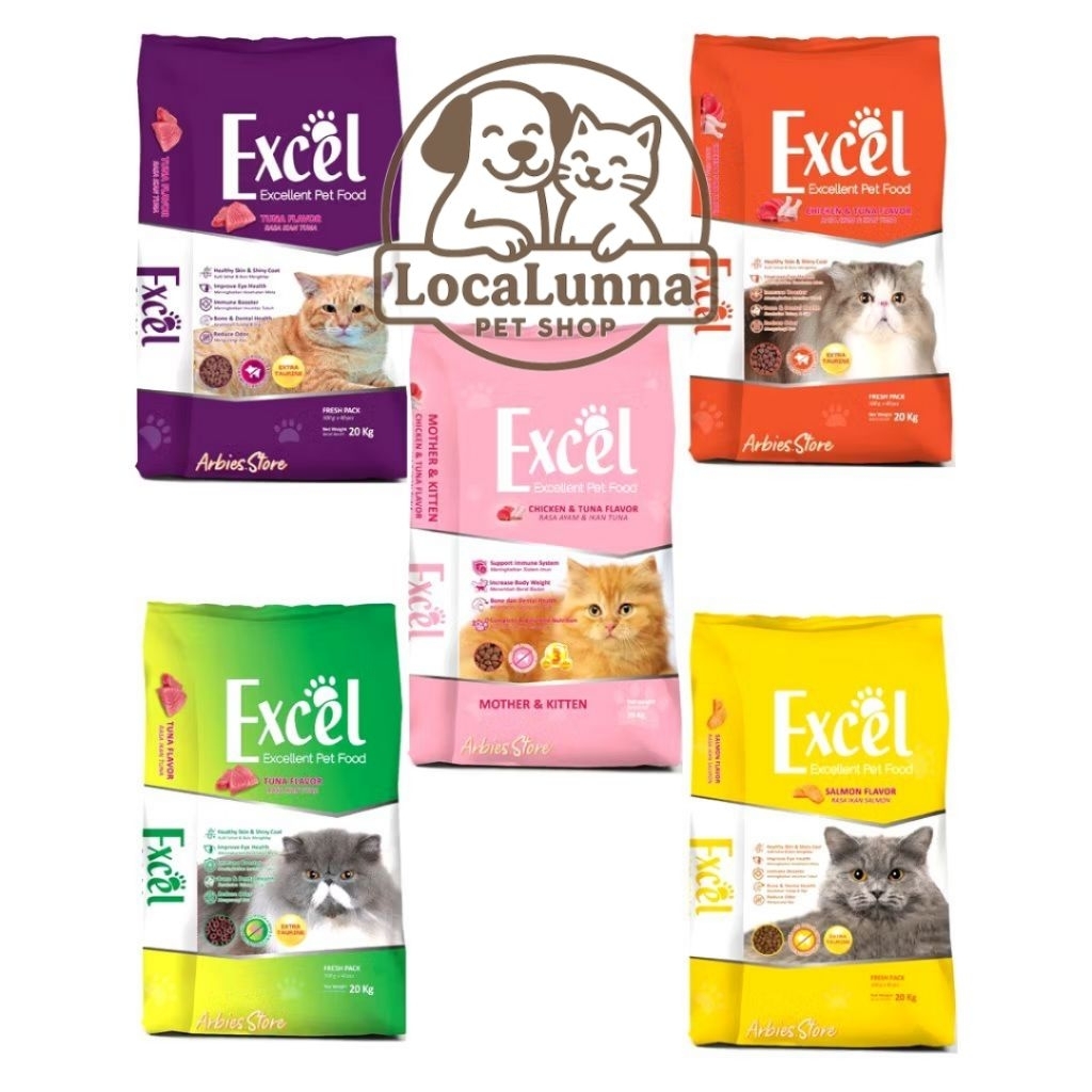 Excel Cat Food 20 kg 1 Zak 500 gr Pakan Makanan Kucing Sak Karung Isi 40 Pcs Tuna Salmon
