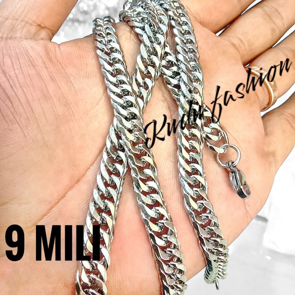 Kalung Rantai Besar 9mm Putih Silver 60 cm / Kalung Pria Titanium