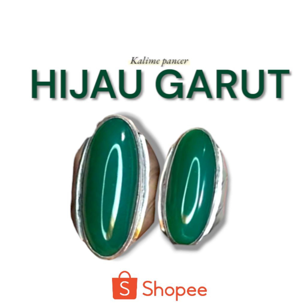 cincin batu akik hijau garut chalcedony asli natural model pandan ring alpaka - cincin pria