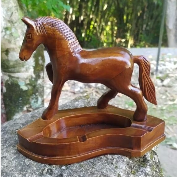 asbak kayu jati, miniatur kuda.