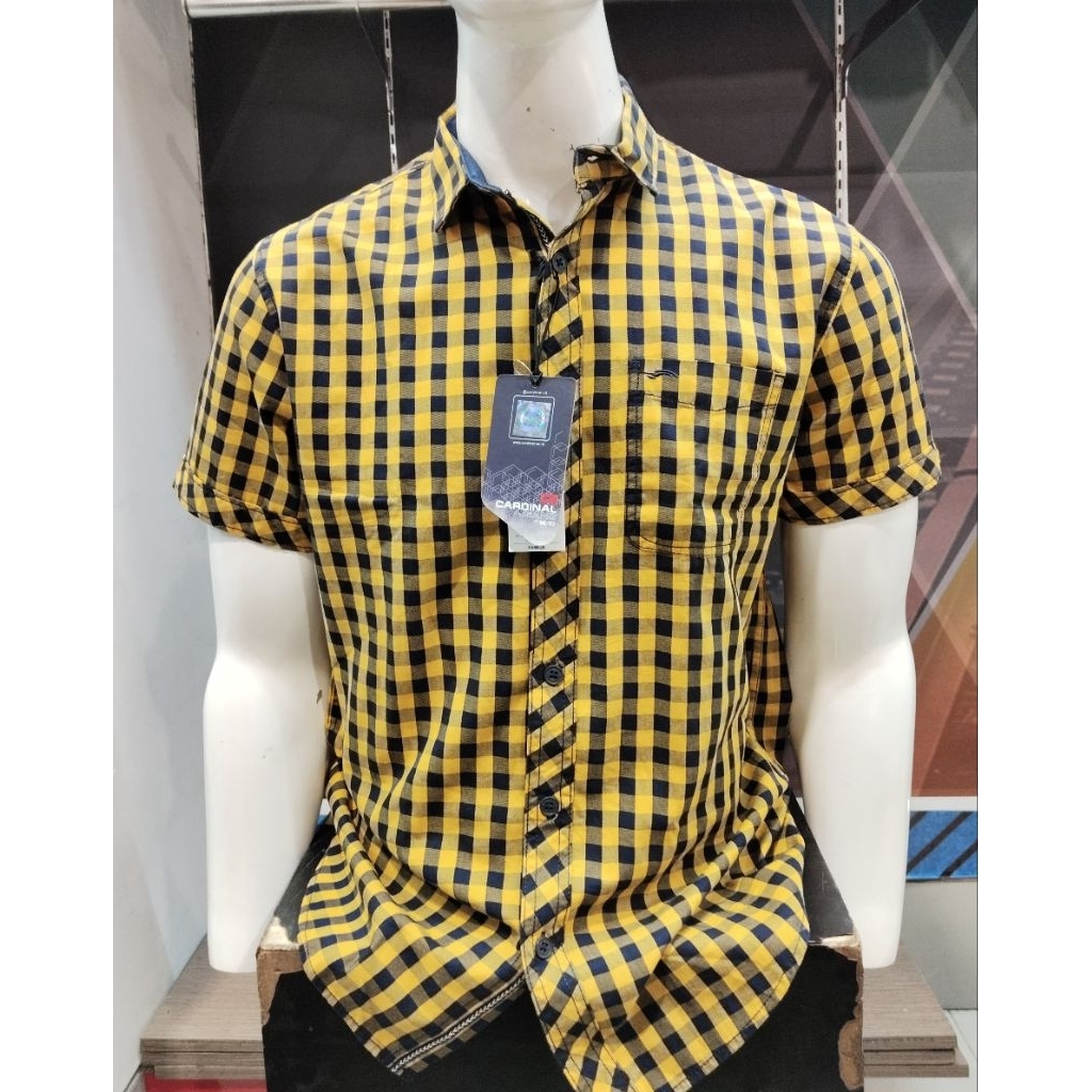 KEMEJA PRIA CARDINAL JEANS SLIM FIT WARNA KUNING LENGAN PENDEK KUALITAS PREMIUM