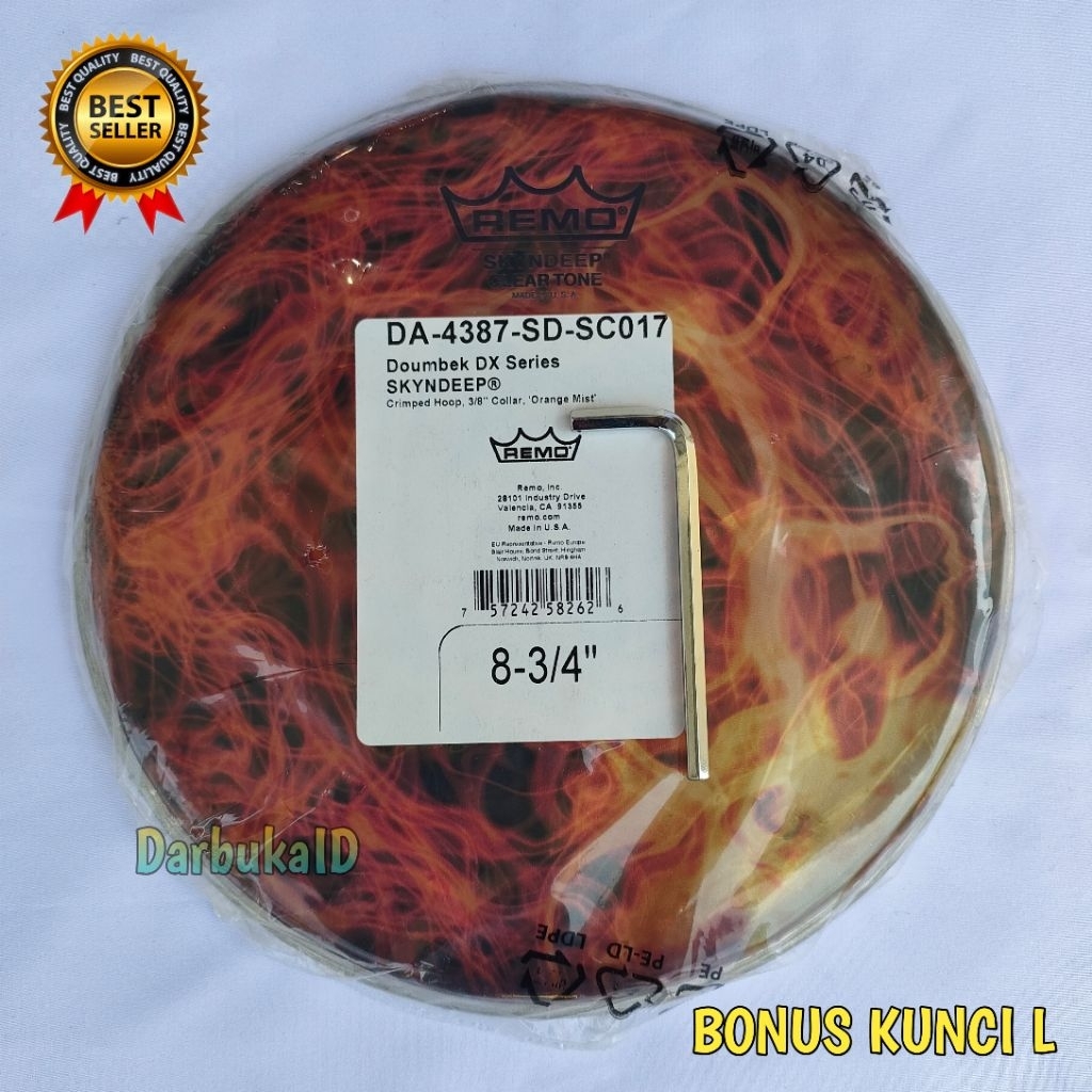Mika Darbuka Remo 8 3/4 inch merah api original Made in USA bonus kunci L