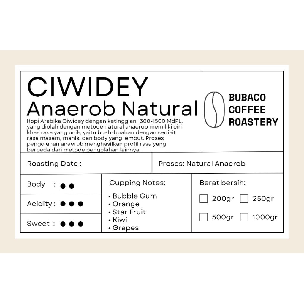 

Roasted Bean Arabika Ciwidey Natural Anaerob