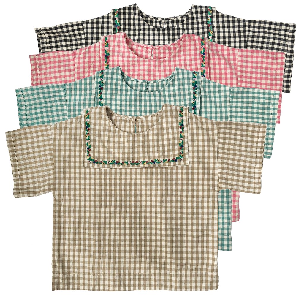 BLUS KATUN KOTAK KREM TOSCA PINK HITAM PUTIH OVERSIZE KERAH SAILOR SEGI BORDIR BUNGA KOREA IMPORT