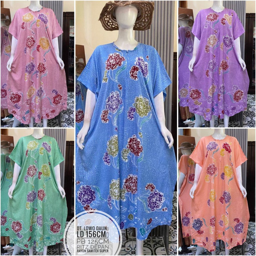 BRS - Lowo Daster Pendek Jumbo Motif Daun Batik Cap Rayon Premium Pekalongan, Kekinian, Adem, Tebal