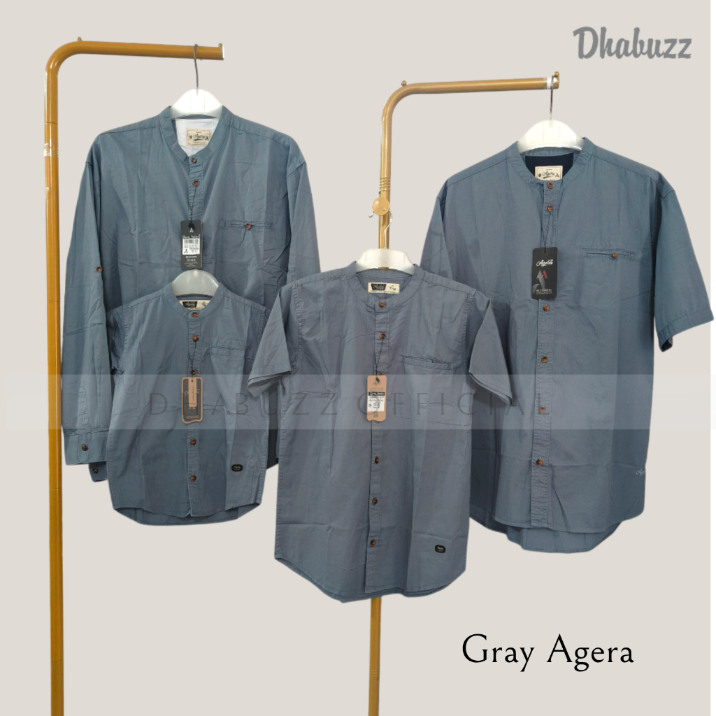 AGERA PREMIUM GRAY KEMEJA KOKO KEMKO PASANGAN COUPLE AYAH ANAK LENGAN PANJANG