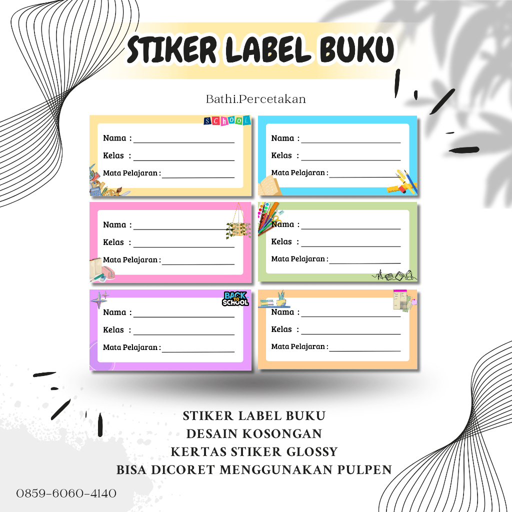 

(TANPA REQUEST NAMA DLL) STIKER LABEL BUKU - STIKER BUKU TULIS - STIKER LABEL BUKU POLOSAN - STIKER BUKU 8X4 CM