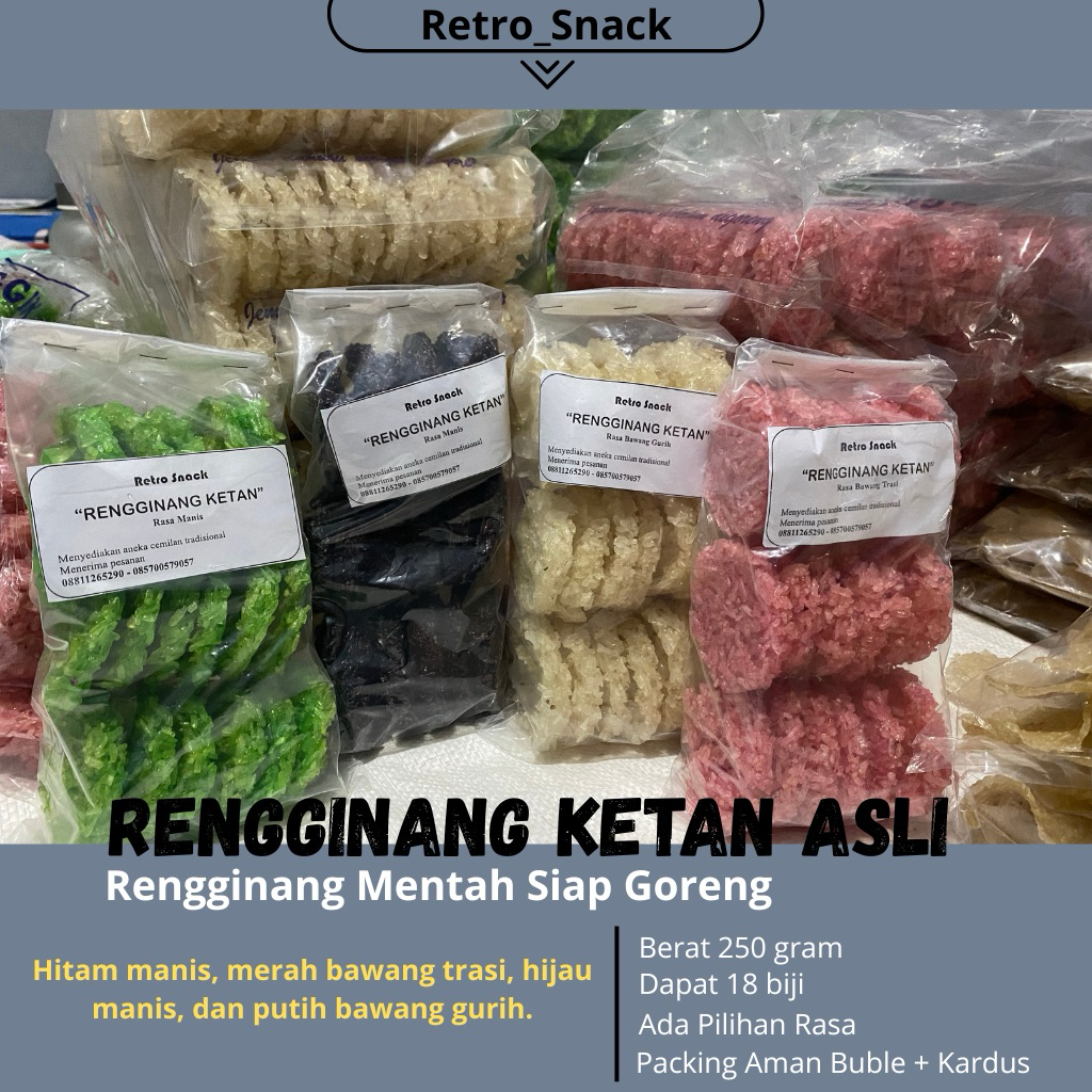 

Cemilan Tradisional - Rengginang Ketan Asli - Mentah Siap Digoreng -Varian Rasa - Manis Trasi Bawang Gurih 250 gram - Isi 18 Biji
