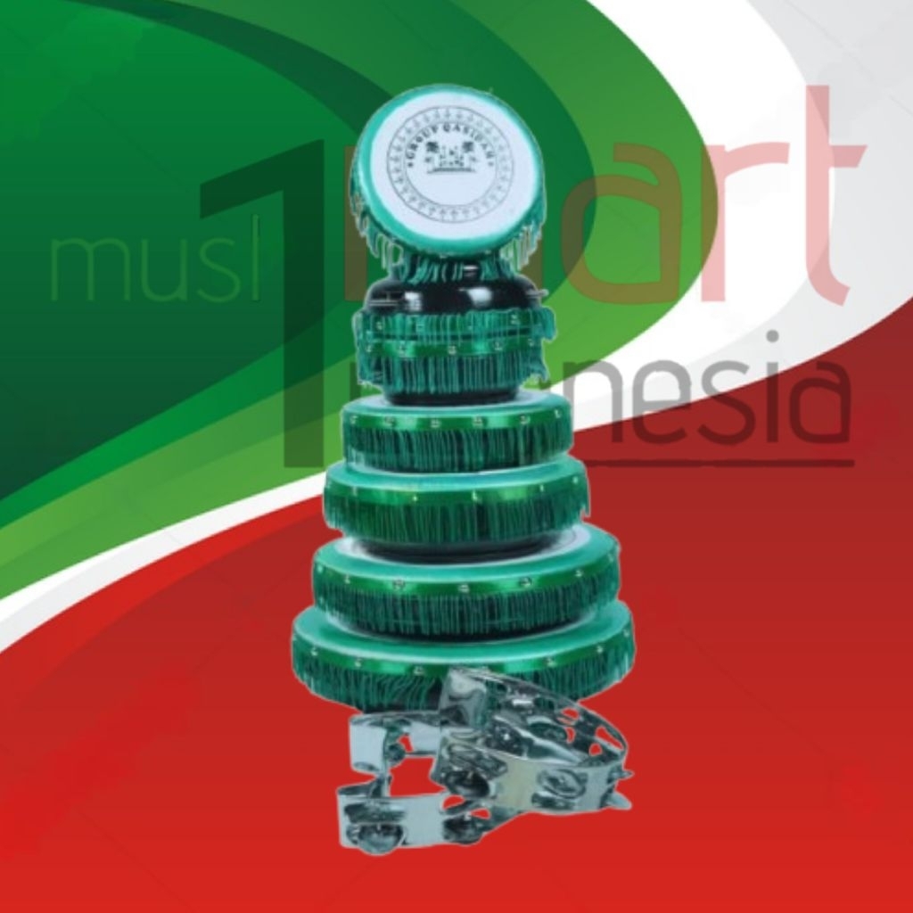 Rebana Qosidah Satu Set / Sepaket / Fullset warna Hijau Rimbun  - Alat Musik Islami Qasidah