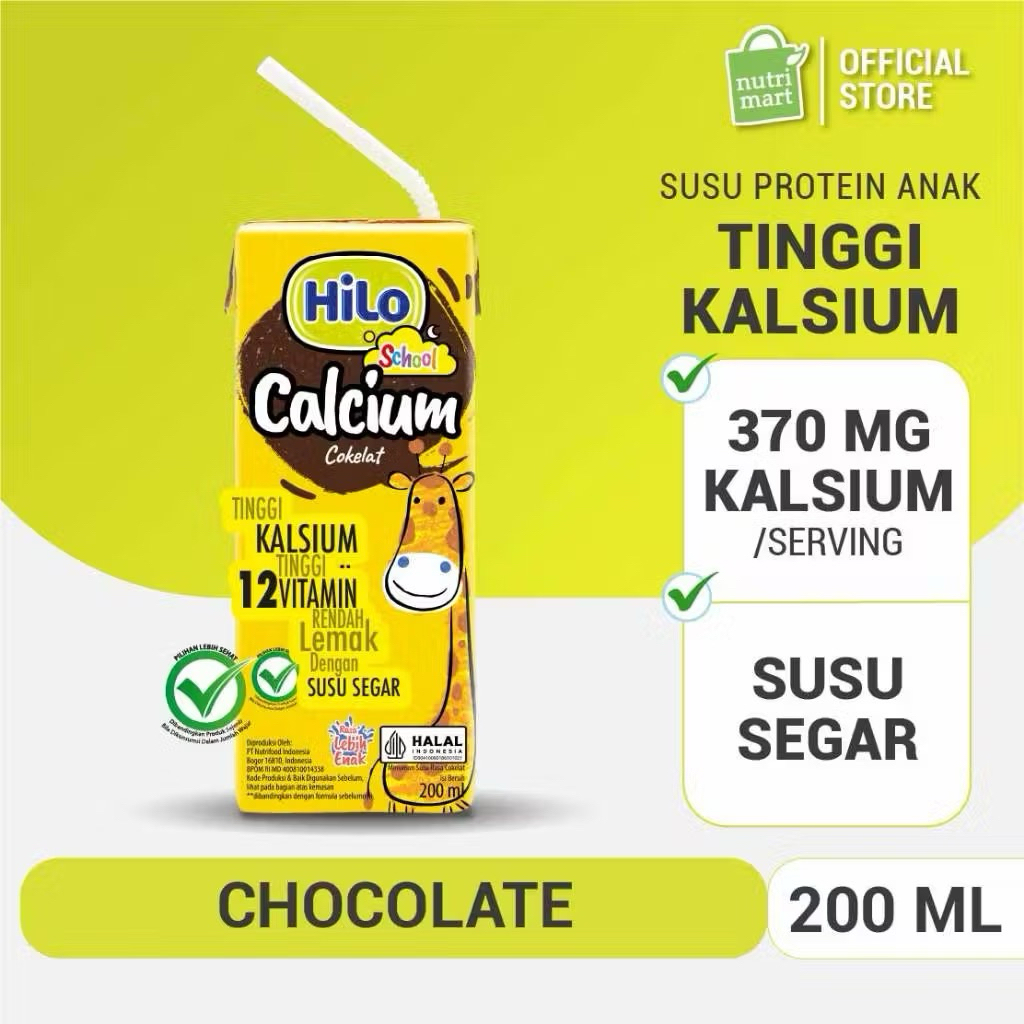 

HiLo School UHT Chocolate Ready To Drink RTD 200 ml Susu Tinggi Kalsium Rendah Lemak